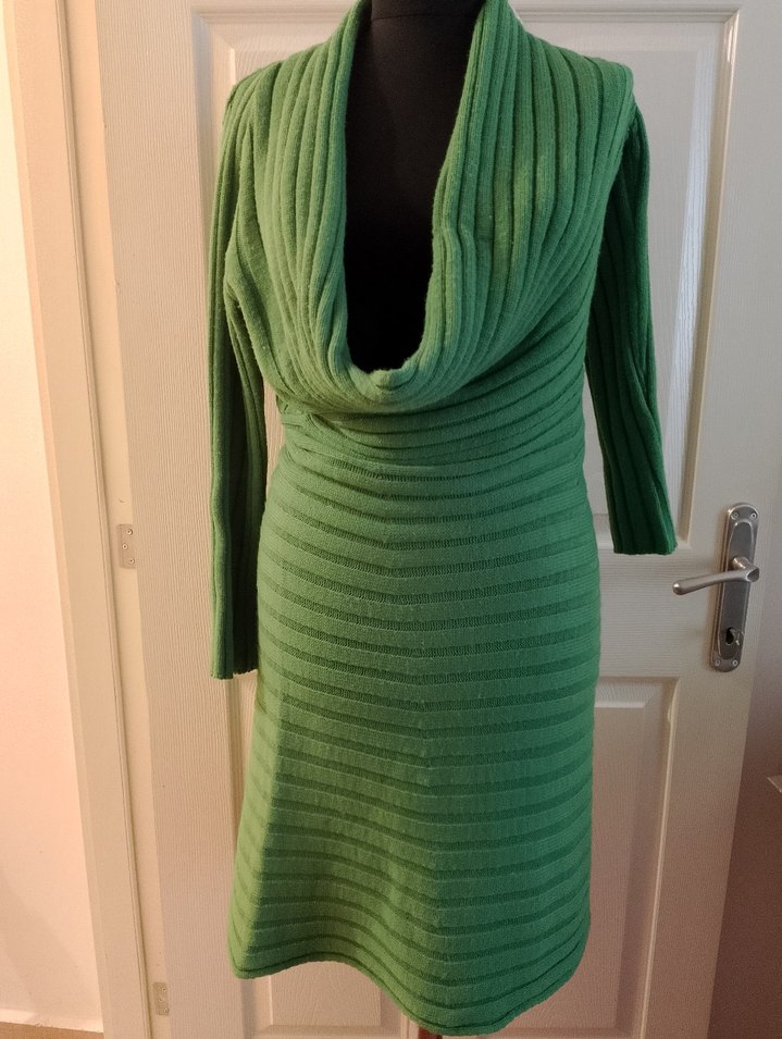 Yeşil Fitilli Triko Kadın Elbise - Görsel 5