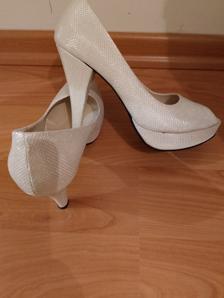 Beyaz parlak desenli Stiletto topuklu Kadın ayakkabı - Görsel 4