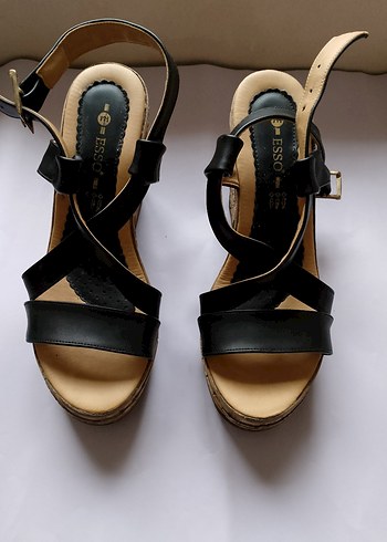 Kemerli Siyah Dolgu Topuklu Kadın Sandalet - Görsel 5