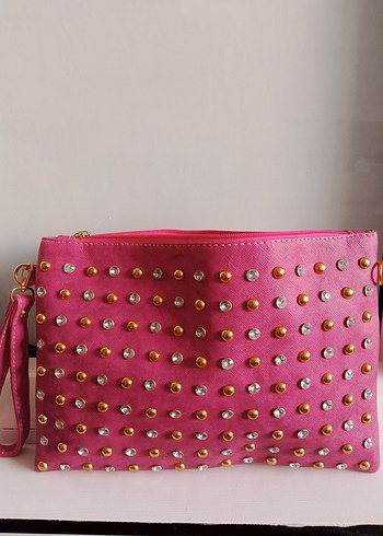 Pembe Nakışlı Süet Kadın Çanta.Clutch çanta - Görsel 6