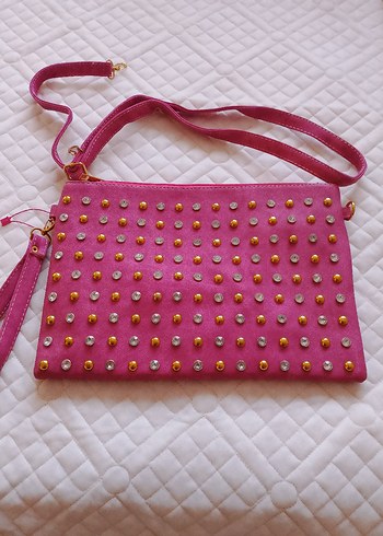 Pembe Nakışlı Süet Kadın Çanta.Clutch çanta - Görsel 3