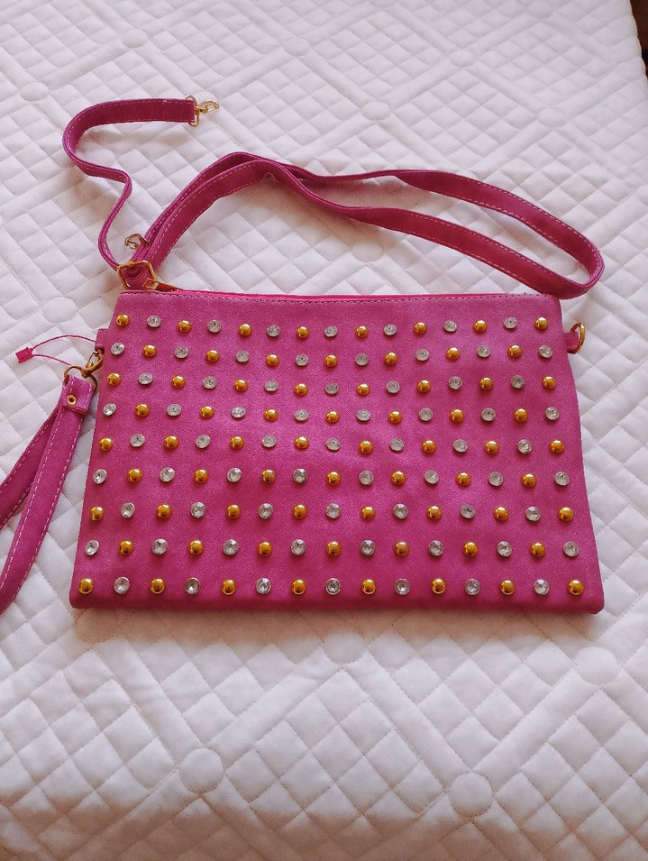 Pembe Nakışlı Süet Kadın Çanta.Clutch çanta - Görsel 3