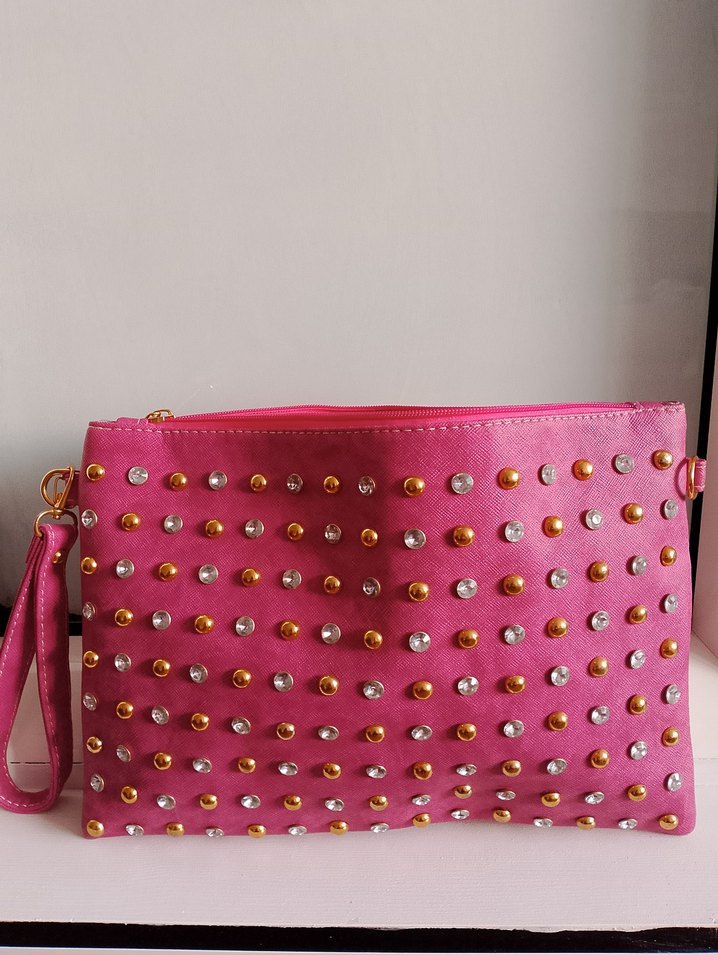 Pembe Nakışlı Süet Kadın Çanta.Clutch çanta - Görsel 5