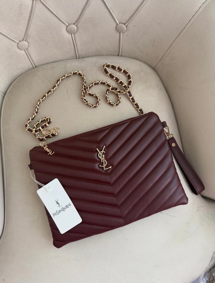 Yves Saint Laurent Bordo YSL Deri Kadın Clutc | Gardrops