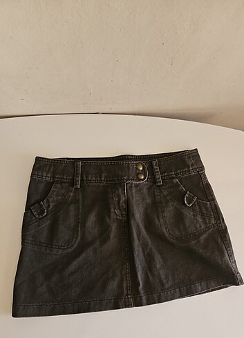 Haki denim kot etek 