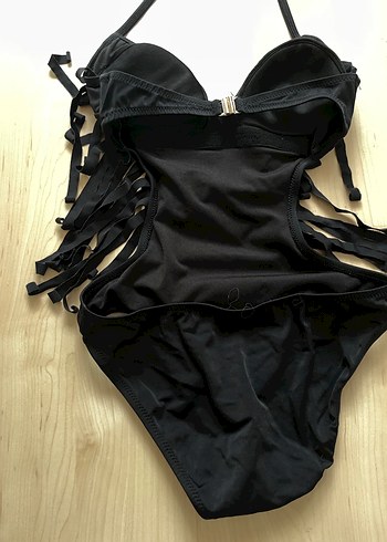 Siyah Püsküllü Strappy Kadın Mayo - Görsel 2