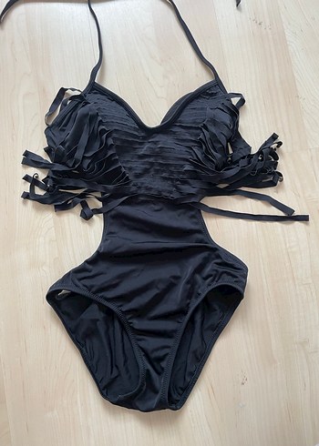 Siyah Püsküllü Strappy Kadın Mayo - Görsel 3