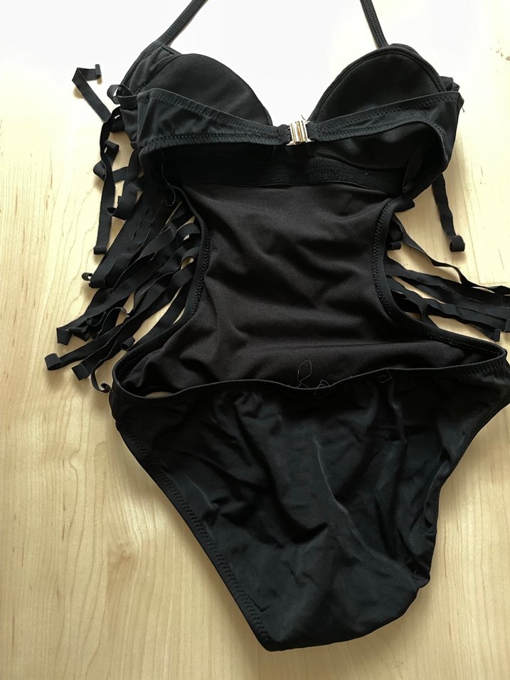 Siyah Püsküllü Strappy Kadın Mayo - Görsel 2