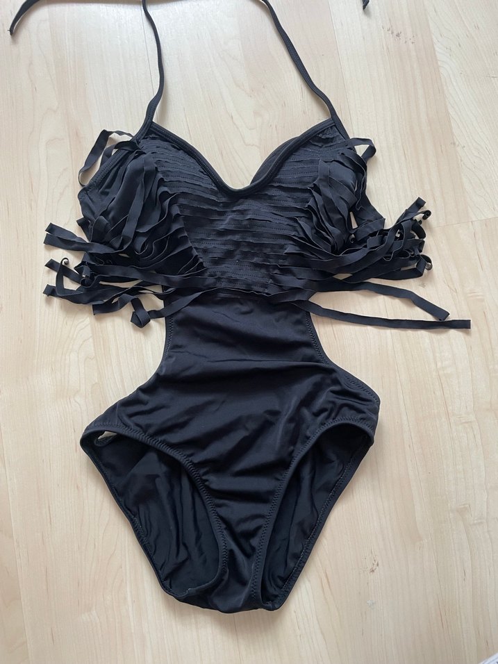 Siyah Püsküllü Strappy Kadın Mayo - Görsel 3