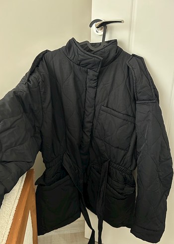 Twist Kemerli Siyah Midi Kadın mont - Görsel 2