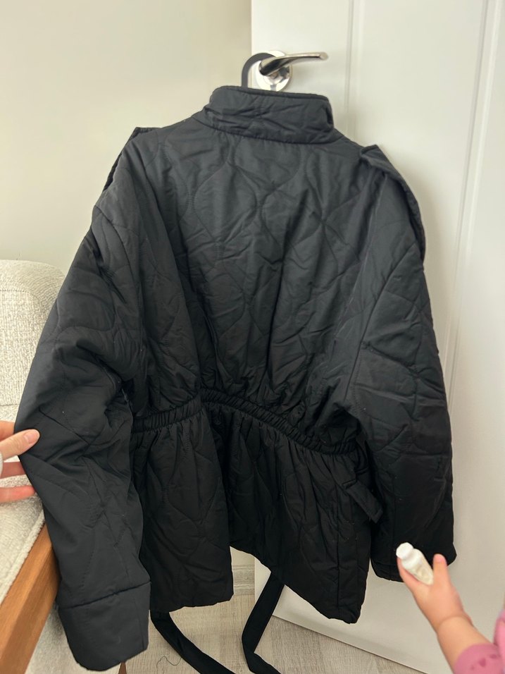 Twist Kemerli Siyah Midi Kadın mont - Görsel 5