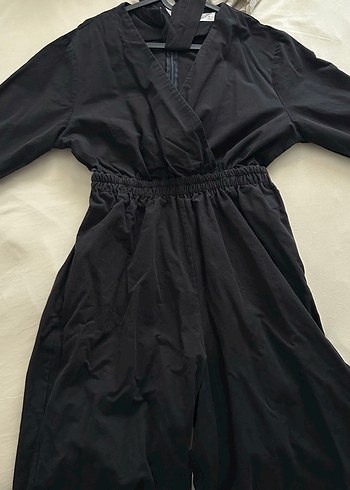 Manuka Siyah Gabardin Dökümlü Kadın Tulum