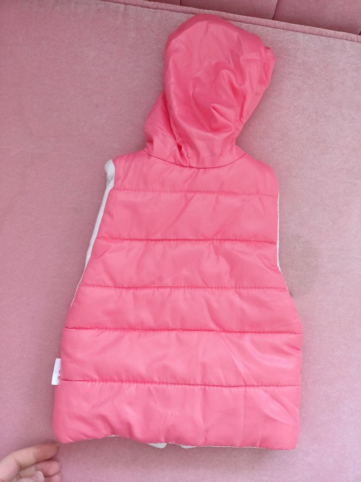 Kız Çocuk Kapüşonlu Fermuarlı Pembe Yelek - Görsel 2