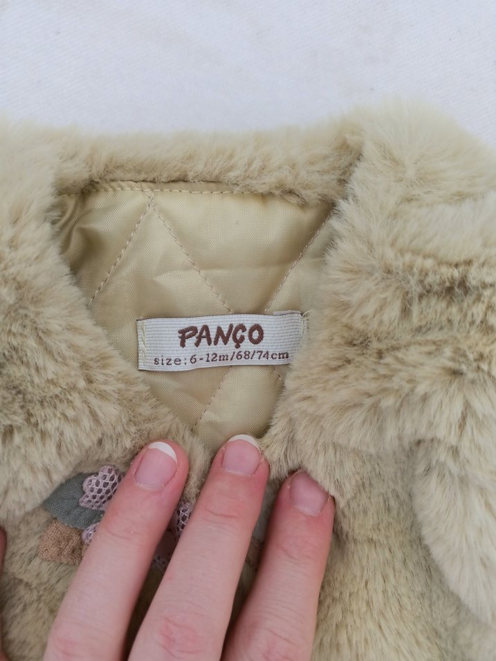 Kız Çocuk Bej Peluş Yelek Nakışlı - Görsel 2