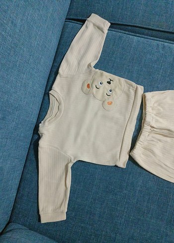 Erkek Bebek Beyaz Triko 2'li Takım 3-6 ay - Görsel 3