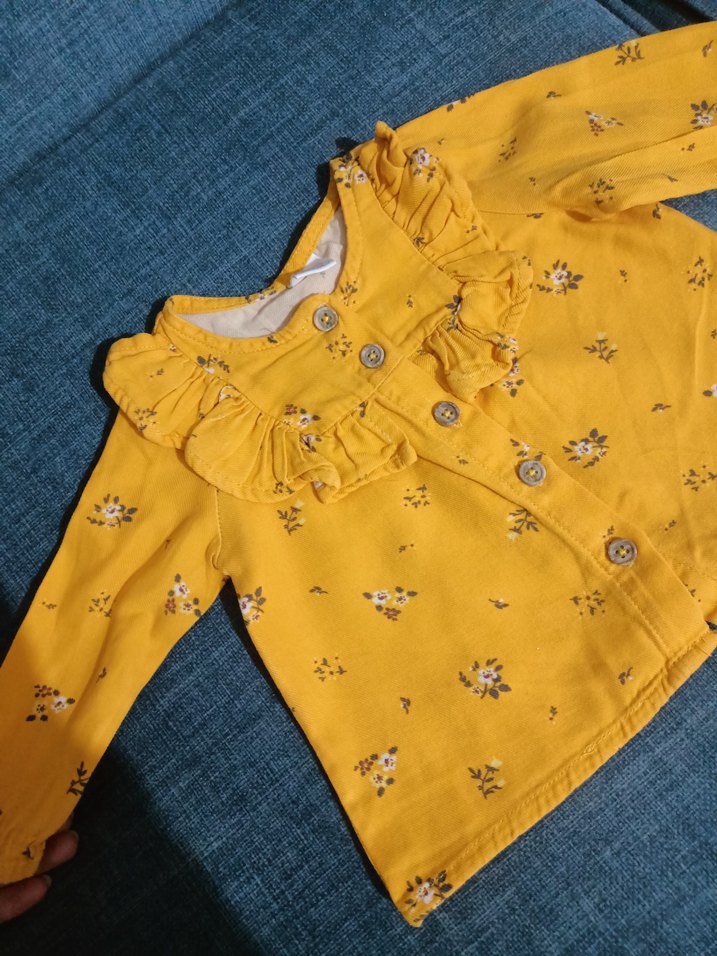 Sarı Çiçekli Düğmeli Kız bebek Gömlek - Görsel 2