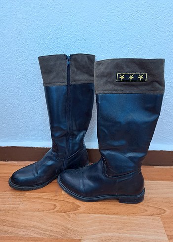 Siyah Deri Diz Boyu Çizme - Görsel 10