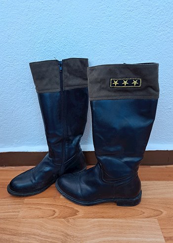 Siyah Deri Diz Boyu Çizme - Görsel 9