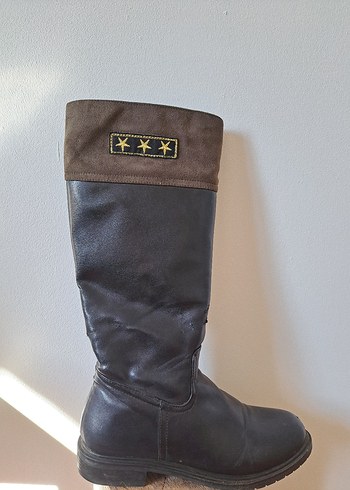 Siyah Deri Diz Boyu Çizme - Görsel 2