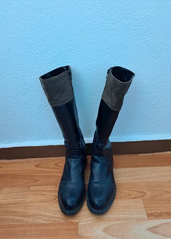 Siyah Deri Diz Boyu Çizme - Görsel 11