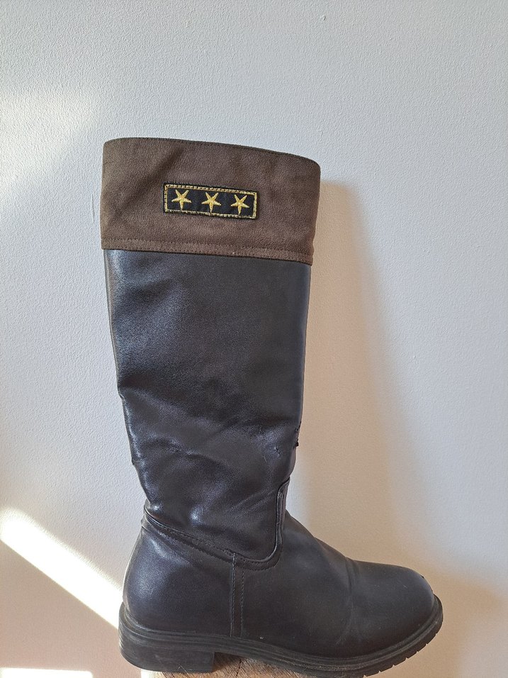 Siyah Deri Diz Boyu Çizme - Görsel 2