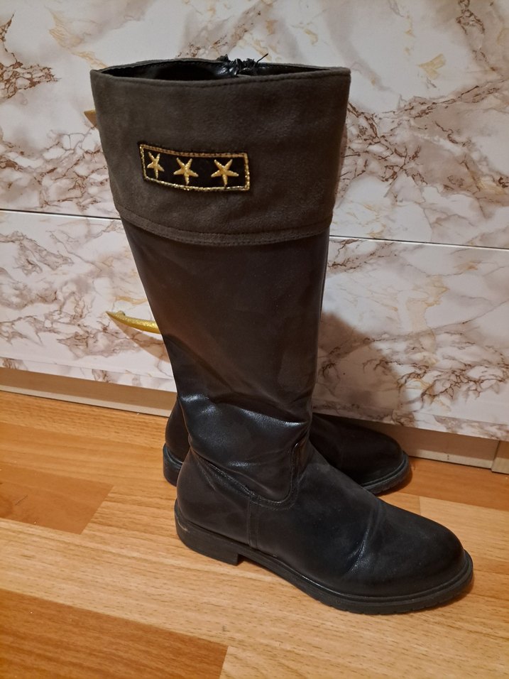 Siyah Deri Diz Boyu Çizme - Görsel 5