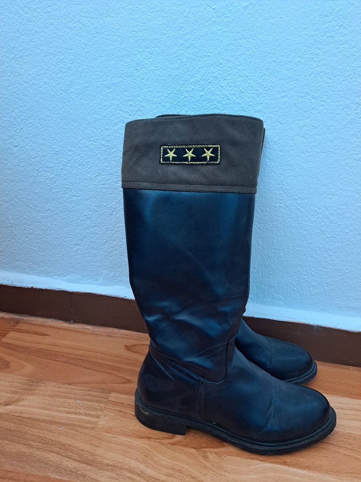 Siyah Deri Diz Boyu Çizme - Görsel 4