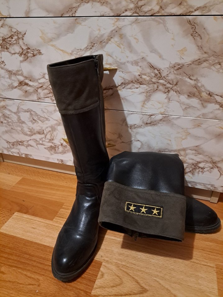 Siyah Deri Diz Boyu Çizme - Görsel 3