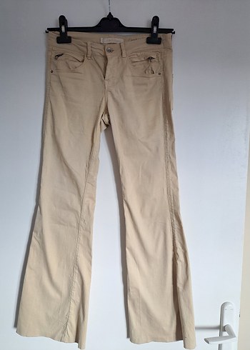 Bej Kadın Denim Geniş Paça Pantolon - Görsel 2