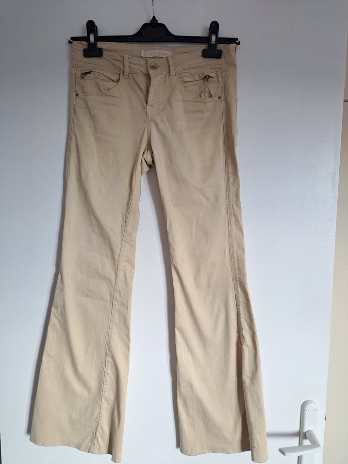 Bej Kadın Denim Geniş Paça Pantolon - Görsel 2