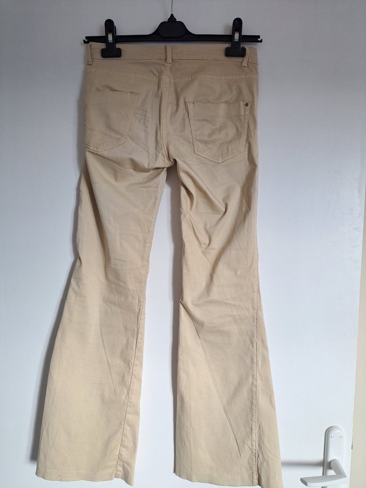 Bej Kadın Denim Geniş Paça Pantolon - Görsel 3