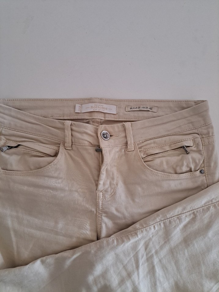 Bej Kadın Denim Geniş Paça Pantolon - Görsel 4