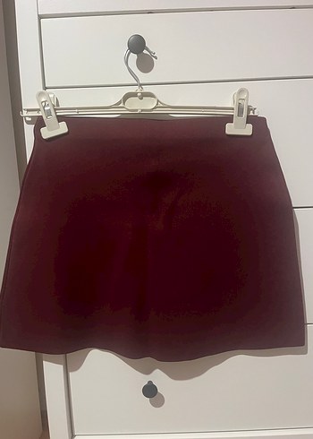 Zara Bordo Triko Kadın Mini Etek