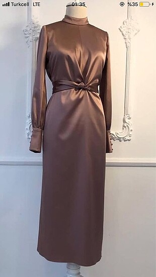 Saten Camel Elbise