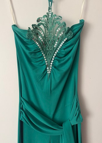 Vakkoroma Turkuaz Drapeli Straplez Uzun Abiye Tulum - Görsel 2