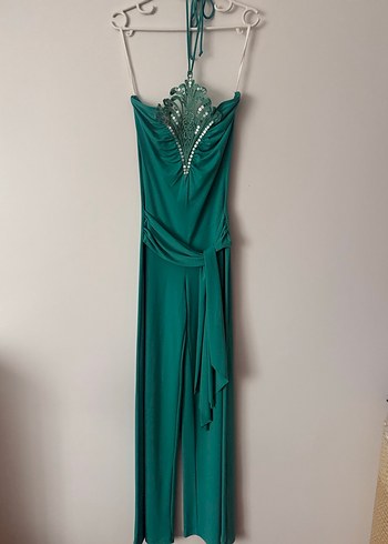 Vakkoroma Turkuaz Drapeli Straplez Uzun Abiye Tulum - Görsel 3