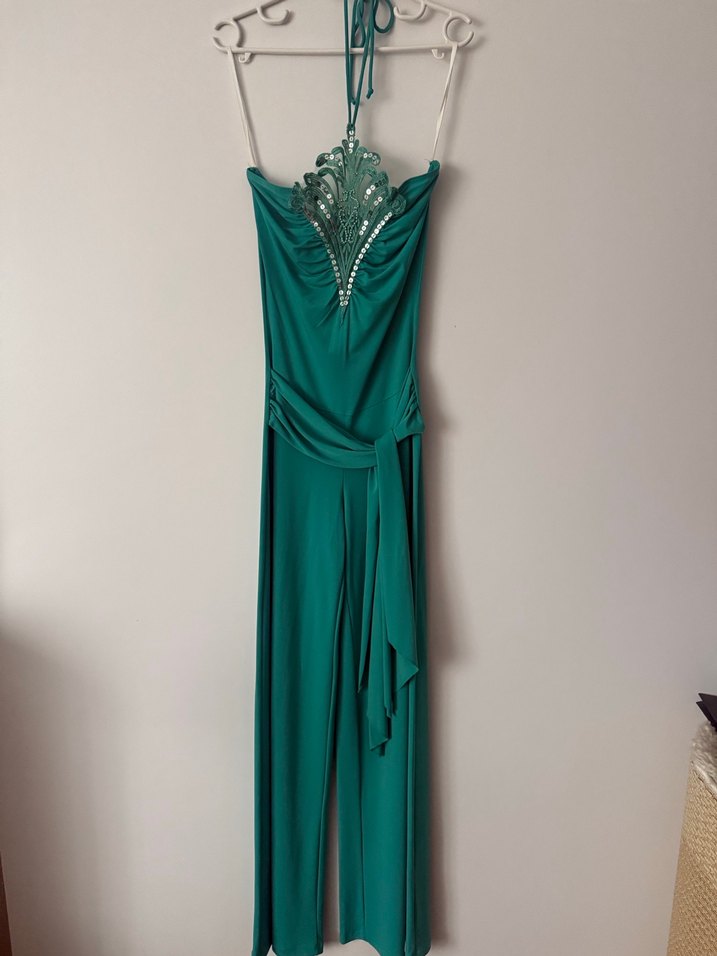 Vakkoroma Turkuaz Drapeli Straplez Uzun Abiye Tulum - Görsel 3