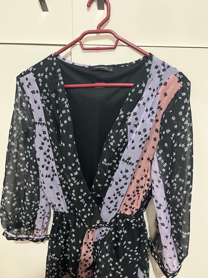 Koyu Renkli Çok Renkli Bağlama Desenli Uzun Elbise - Görsel 2