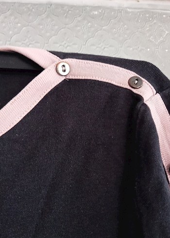 xl Beden pembe Renk Düğmeli Pembe Çizgili Uzun Kollu Kazak