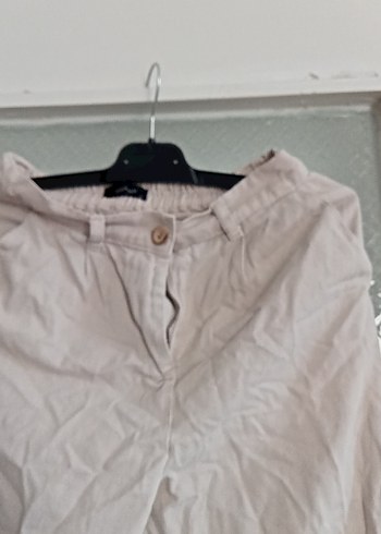 xs Beden Bej Keten Salaş Midi Kadın Pantolon