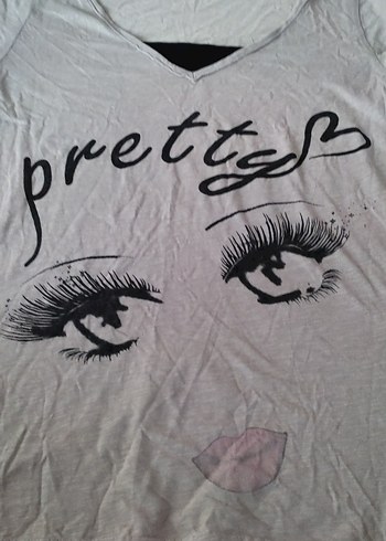 Gri V Yaka Baskılı Hamile Tişörtü - Görsel 3