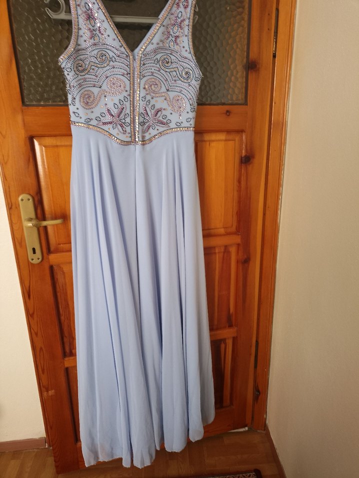 Nakışlı Mavi Bohem Uzun Elbise - Görsel 3