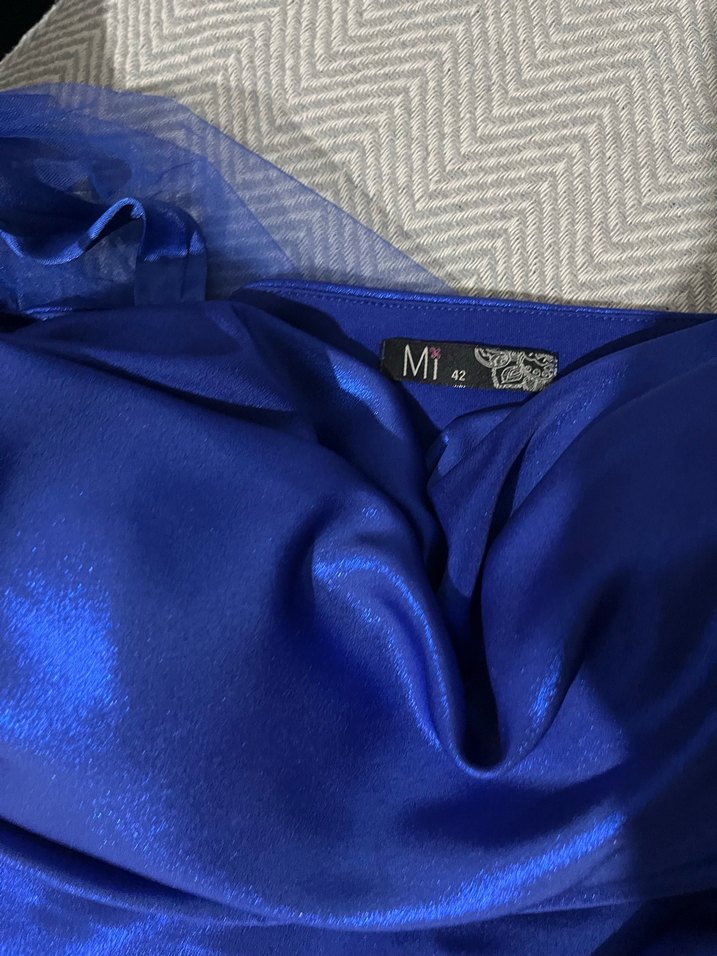 Parlak Mavi Drapeli Uzun Abiye Elbise - Görsel 4