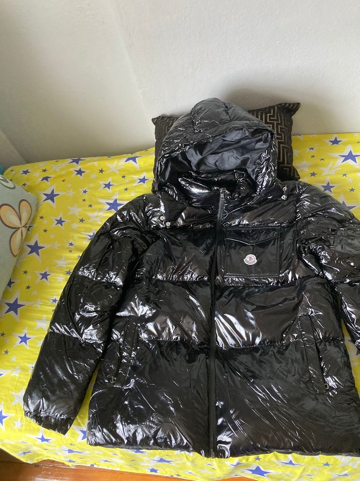 Siyah Parlak Erkek Midi Mont Kapüşonlu - Görsel 2