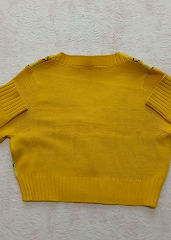 Sarı Ekose V Yaka Örgü Kazak - Görsel 3