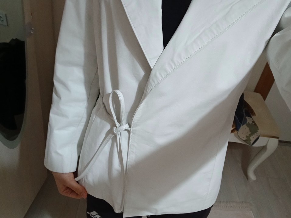 Kadın Beyaz Deri  Ceket - Görsel 5