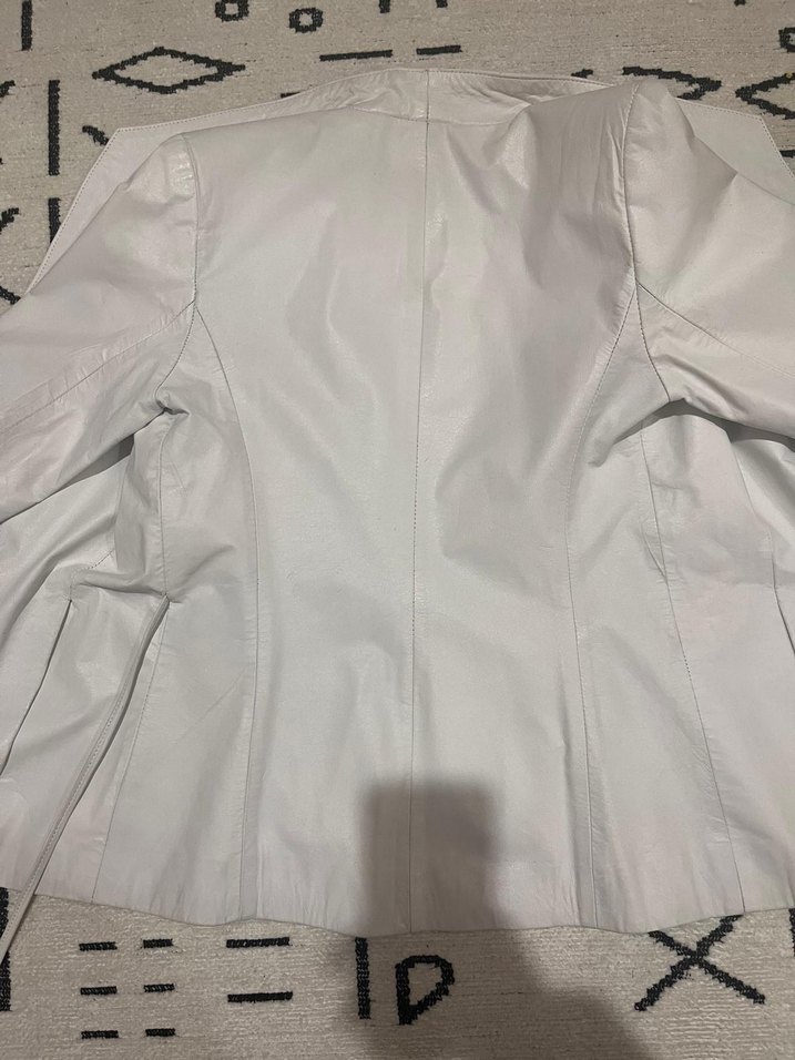 Kadın Beyaz Deri  Ceket - Görsel 3