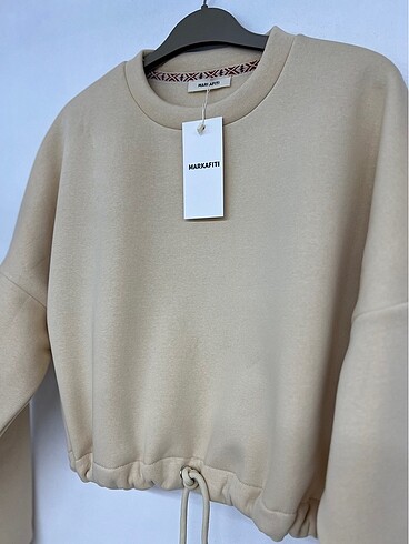 s Beden Bej bağçıklı sweatshirt