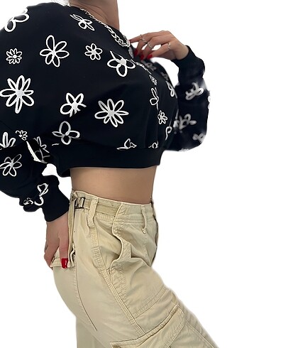Çiçekli crop sweatshirt