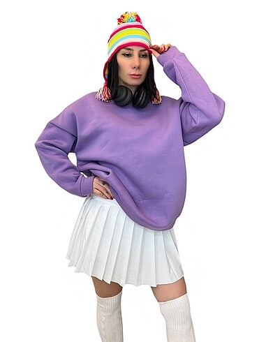 Lila oversize kesim sweatshirt